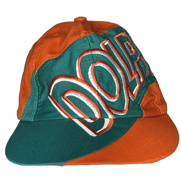 The Game Other - Miami Dolphins The Game Big Logo Spellout Hat Cap Teal Orange NFL VTG 90’s RARE